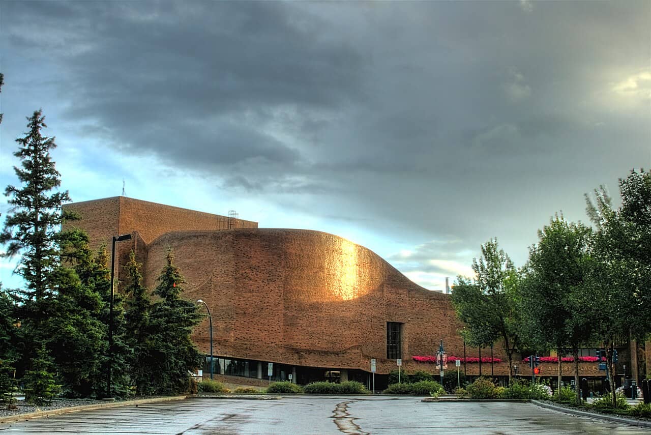 St. Albert Place, the curved red-brick civic centre in downtown St. Albert, Alberta